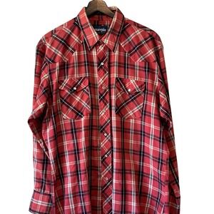 Wrangler Men's Pearl Snap Shirt Size L Red Plaid Western Cowboy Work‎ Utility